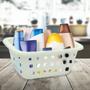 Imagem de 4 Cestos plásticos multiuso pequenos para armazenar maquiagens, prendedores de roupa, utensílios de banheiro e de cozinha.