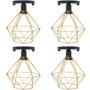 Imagem de 4 Lustres Teto Plafon Industrial Aramado Diamante Dourado Retrô Luminária Vintage Preto Agp Ilumini