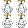 Imagem de 4 Lustres Teto Plafon Industrial Aramado Diamante Preto Retrô Luminária Vintage Dourado Agp Ilumini
