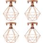 Imagem de 4 Lustres Teto Plafon Industrial Aramado Diamante Retrô Luminária Sobrepor Vintage Cobre Rose Gold