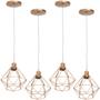 Imagem de 4 Pendentes Aramado Diamante Luminária Lustre Cabo Cristal 1,5 Mt Cobre Rose Gold P Teto Retrô Agp