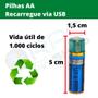 Imagem de 4 Pilhas Aa Recarregável Usb 1.5v Pequena Cilíndrica Bateria Cartela Durável Econômica Energia Comum