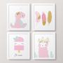 Imagem de 4 Quadros Decorativos Pink Friends Moldura Branca