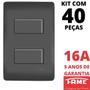 Imagem de 40un Interruptor Paralelo Three Way 2 Teclas 10A Com Placa 4x2 Habitat Black FAME