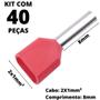 Imagem de 40un Terminal Tubular Ilhós Pré-isolado Duplo Para Cabo de 1,0mm² Metal 8mm Vermelho TE1008