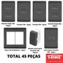Imagem de 45un Tomadas Interruptores Com Placa 4x2 4x4 Habitat Black FAME K36