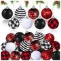 Imagem de 48Pcs Bolas de Natal Ornamentos, 50mm/2in Árvore de Natal Ornamentos Suspensos, Glitter Rústico Vermelho Branco Bola de Natal Bola de Tecido Shatterproof Ball com corda suspensa para enfeites de árvore de Natal