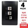 Imagem de 4un Tomada VD RJ11 4 Vias RJ45 CAT 6E 8 Vias Dupla Com Placa Habitat Black FAME