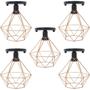 Imagem de 5 Lustres Teto Plafon Industrial Aramado Diamante Cobre Rose Retrô Luminária Vintage Preto Agp Ilumi