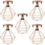 Imagem de 5 Lustres Teto Plafon Industrial Aramado Diamante Retrô Luminária Sobrepor Vintage Cobre Rose Gold