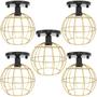 Imagem de 5 Lustres Teto Plafon Industrial Aramado Globo Dourado Retrô Luminária Vintage Preto Agp Ilumini