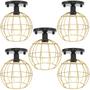 Imagem de 5 Lustres Teto Plafon Industrial Aramado Globo Dourado Retrô Luminária Vintage Preto Agp Ilumini