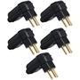 Imagem de 5 Plug Plugue Macho 3 Pinos 10a 90 Graus Prensa Cabos Preto Margirius