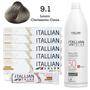 Imagem de 5 Un Coloração 9.1 Louro Claríssimo Cinza + Oxi 30 1l  Itallian Color