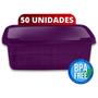 Imagem de 50 Potes Sorvete Açaí 1L Retangular Plástico Roxo c/ Tampa