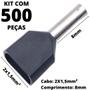 Imagem de 500un Terminal Tubular Ilhós Pré-isolado Duplo Para Cabo de 1,5mm² Metal 8mm Preto TE1508