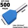 Imagem de 500un Terminal Tubular Ilhós Pré-isolado Duplo Para Cabo de 2,5mm² Metal 10mm Azul TE2510