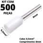 Imagem de 500un Terminal Tubular Ilhós Pré-isolado Simples Para Cabo de 0,50mm² Metal 8mm Branco E0508