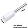 Imagem de 500un Terminal Tubular Ilhós Pré-isolado Simples Para Cabo de 0,50mm² Metal 8mm Branco E0508