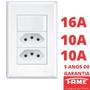 Imagem de 50un Interruptor Paralelo Three Way 16A e Tomada Dupla Padrão 2P+T 10A Com Placa Evidence FAME