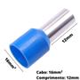 Imagem de 50un Terminal Tubular Ilhós Pré-isolado Simples Para Cabo de 16mm² Metal 12mm Azul E16-12