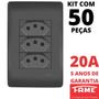 Imagem de 50un Tomada Padrão Tripla 2P+T 20A Com Placa Habitat Black FAME