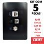 Imagem de 5un Tomada VDI RJ11 4 Vias RJ45 CAT 6E 8 Vias e Coaxial Com Placa Habitat Black FAME