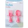 Imagem de 6 Kits Talheres de Treinamento Buba Colher e Garfo para Bebê com Escudo Limitador Rosa