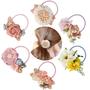 Imagem de 6 Pacotes de Elásticos de Cabelo com Laços Florais e Pérolas - Acessórios para Cabelo Infantil e Feminino