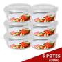Imagem de 6 Potes Hermetico 620ml Redondo Vidro Microondas Multiuso