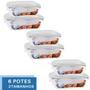 Imagem de 6 Potes Marmita Fit C/Tampa Retangular 370ml+640ml 2 Modelos