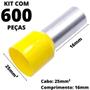 Imagem de 600un Terminal Tubular Ilhós Pré-isolado Simples Para Cabo de 25mm² Metal 16mm Amarelo E25-16