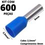 Imagem de 600un Terminal Tubular Ilhós Pré-isolado Simples Para Cabo de 2,5mm² Metal 8mm Azul E2508