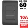 Imagem de 60un Interruptor Simples 3 Teclas 10A Com Placa 4x2 Habitat Black FAME