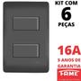 Imagem de 6un Interruptor Paralelo Three Way 2 Teclas 10A Com Placa 4x2 Habitat Black FAME