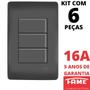 Imagem de 6un Interruptor Paralelo Three Way 3 Teclas 10A Com Placa 4x2 Habitat Black FAME