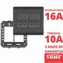 Imagem de 6un Interruptor Simples 10A 2 Teclas e Tomada Padrão Dupla 2P+T 10A Com Placa 4X4 Habitat Black FAME
