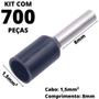 Imagem de 700un Terminal Tubular Ilhós Pré-isolado Simples Para Cabo de 1,5mm² Metal 8mm Preto E1508