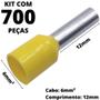Imagem de 700un Terminal Tubular Ilhós Pré-isolado Simples Para Cabo de 6mm² Metal 12mm Amarelo E6012