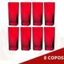 Imagem de 8 Copos Quadrado Vidro Vermelho Bali Mesa Posta Suco 320ml