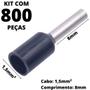 Imagem de 800un Terminal Tubular Ilhós Pré-isolado Simples Para Cabo de 1,5mm² Metal 8mm Preto E1508