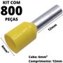 Imagem de 800un Terminal Tubular Ilhós Pré-isolado Simples Para Cabo de 6mm² Metal 12mm Amarelo E6012