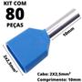 Imagem de 80un Terminal Tubular Ilhós Pré-isolado Duplo Para Cabo de 2,5mm² Metal 10mm Azul TE2510
