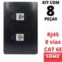 Imagem de 8un Tomada Rede RJ45 CAT 6E 8 Vias Dupla Com Placa Habitat Black FAME