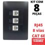 Imagem de 8un Tomada Rede RJ45 CAT 6E 8 Vias Tripla Com Placa Habitat Black FAME