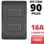 Imagem de 90un Interruptor Paralelo Three Way 2 Teclas 10A Com Placa 4x2 Habitat Black FAME