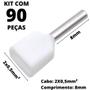 Imagem de 90un Terminal Tubular Ilhós Pré-isolado Duplo Para Cabo de 0,50mm² Metal 8mm Branco TE0508