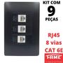 Imagem de 9un Tomada Rede RJ45 CAT 6E 8 Vias Tripla Com Placa Habitat Black FAME