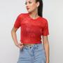 Imagem de A-Lows Blusa Paete Feminina T-shirt Cropped Brilho Manga Curta