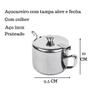 Imagem de Açucareiro Inox Metálico Com Colher Alça 450ml Fecha e Abre Porta Condimento Pequeno 10cm Prateado